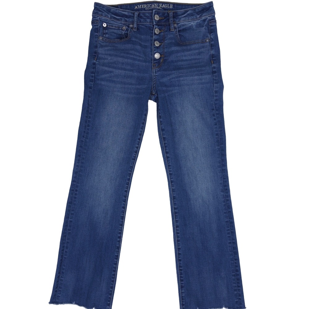 American Eagle Crop Flare Jeans 4 Womens Hi-Rise Super Stretch X Blue